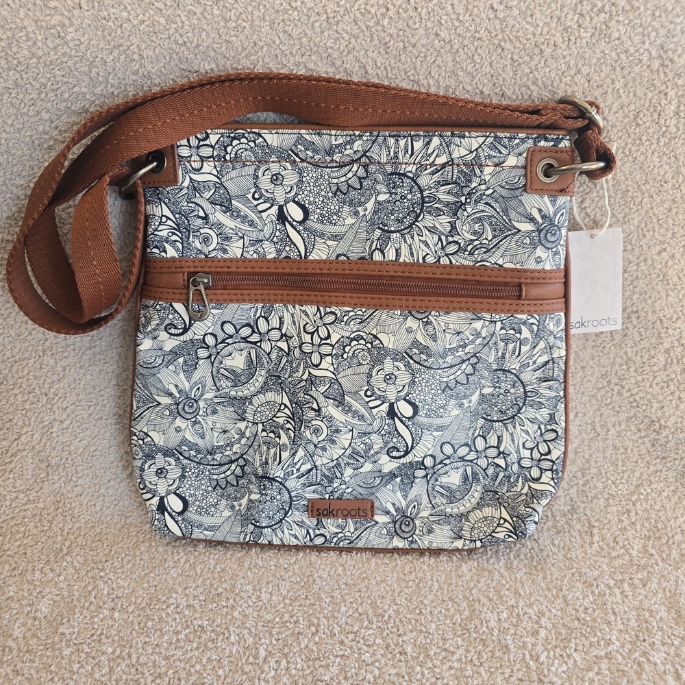 Sakroots Artist Circle Flat Crossbody Navy Spirit Desert Print Floral Purse‎ Bag - Picture 2 of 13